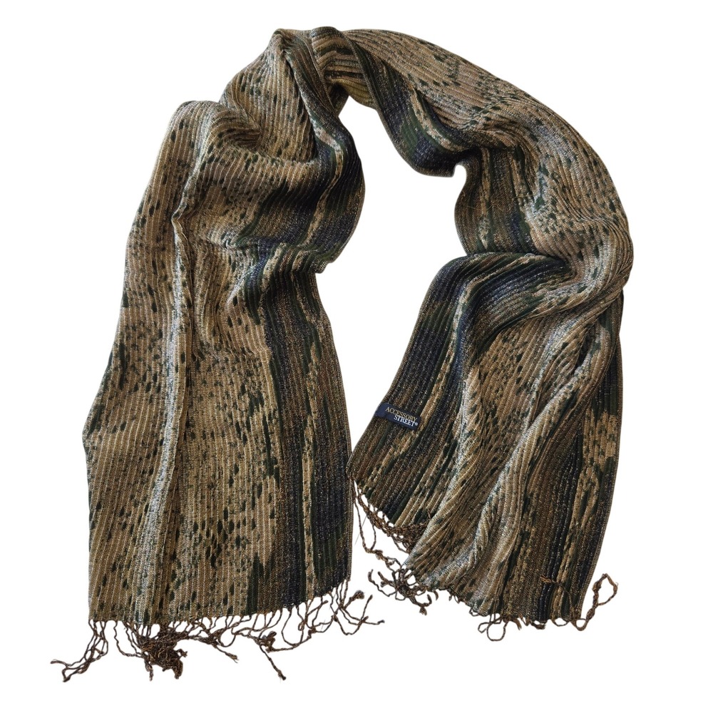 Accessory Street Snakeskin Pattern Olive Green Gold Metallic Pleated Scarf Wrap